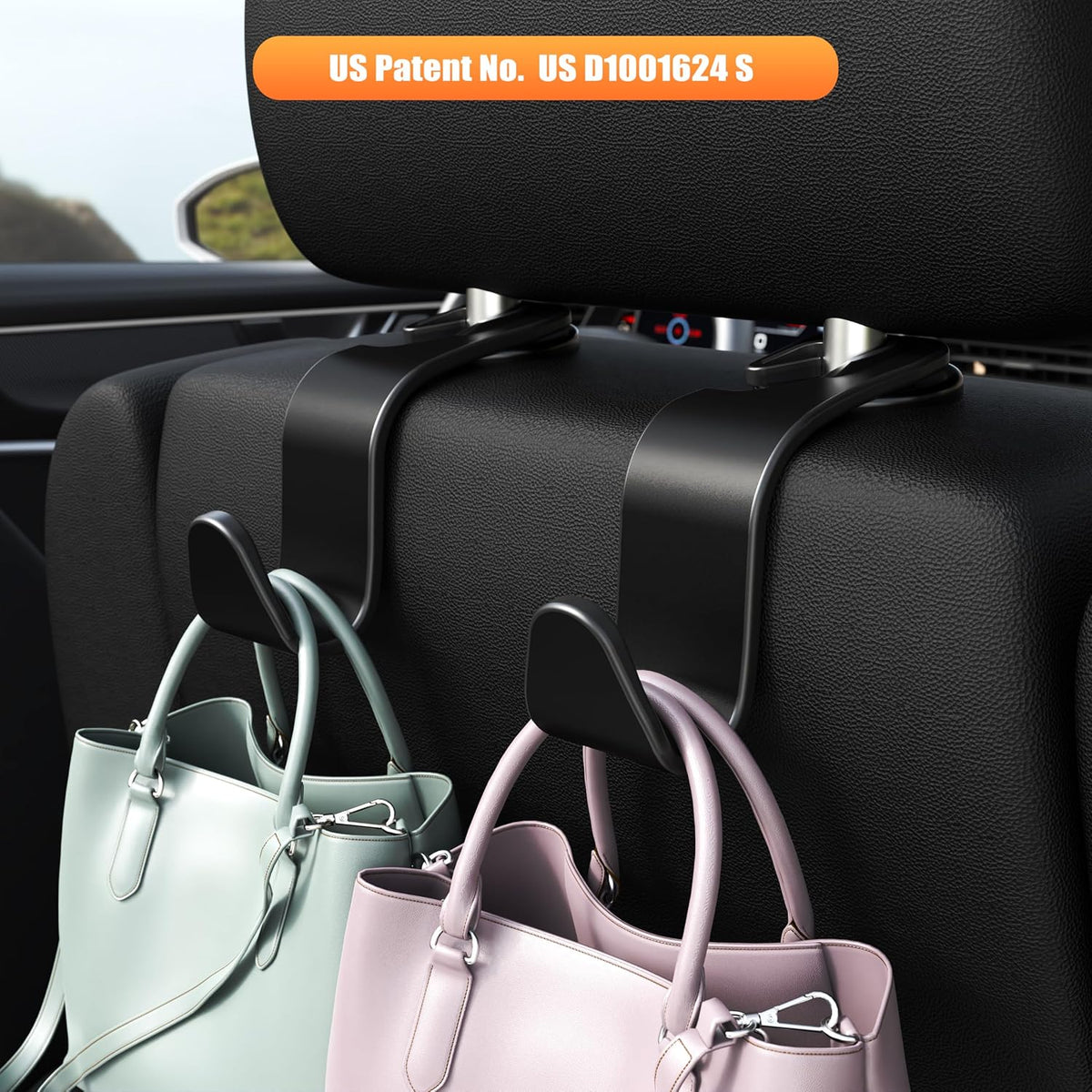 Amooca Car Seat Headrest Hooks 4-Pack Storage Organizer Holds 55 lbs