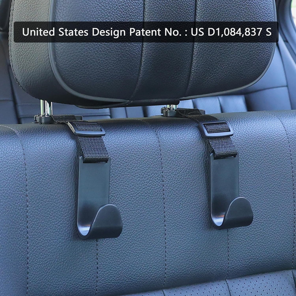 Amooca 4 Pack Anti-drop Headrest Hooks Adjustable Car Seat Organizer