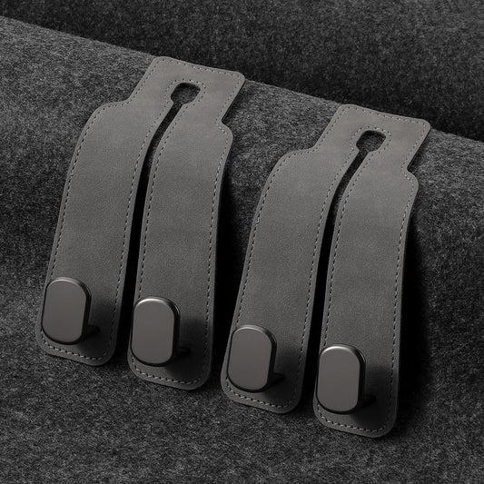 KINIVA Car Seat Headrest Storage Hooks, Set of 2, Suede PU Leather, Double Hooks (Grey)
