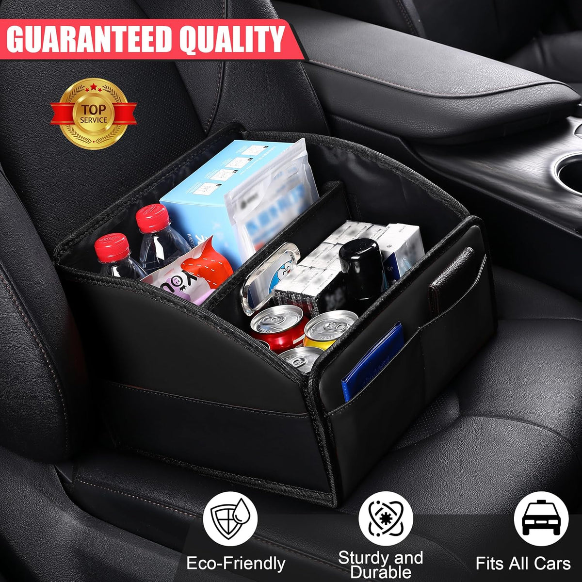 Car Storage Organizer, Leather Front & Back Seat Caddy Black