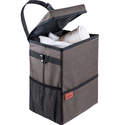 Lusso Gear Car Trash Can - 2.5-Gallon, Black, Round - Leak-Proof & Spill-Proof Lid & Waterproof Removable Liner - Hanging Car Trash Bin & Organizer for SUV, Truck & Minivan